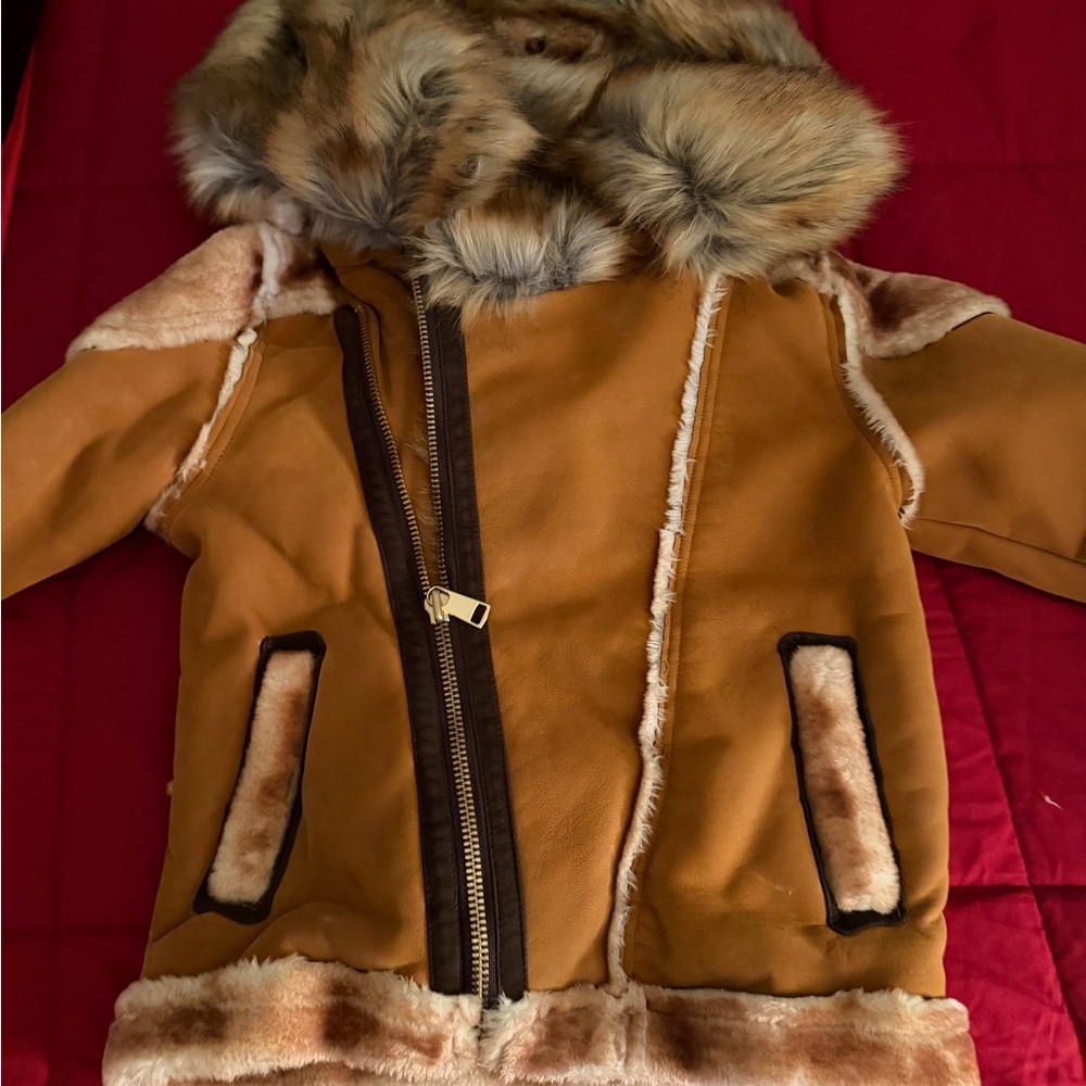 Jordan Craig Kids Faux Shearling Puffer Jacket in Tan with Fur Trim